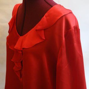 Red Ruffle Blouse with Quarter-length sleeve.